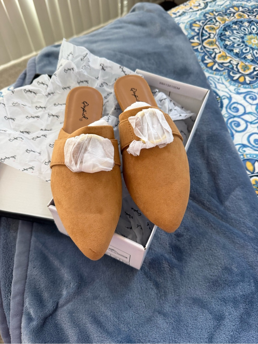Qupid Tan Pointed Suede Slide Mules
